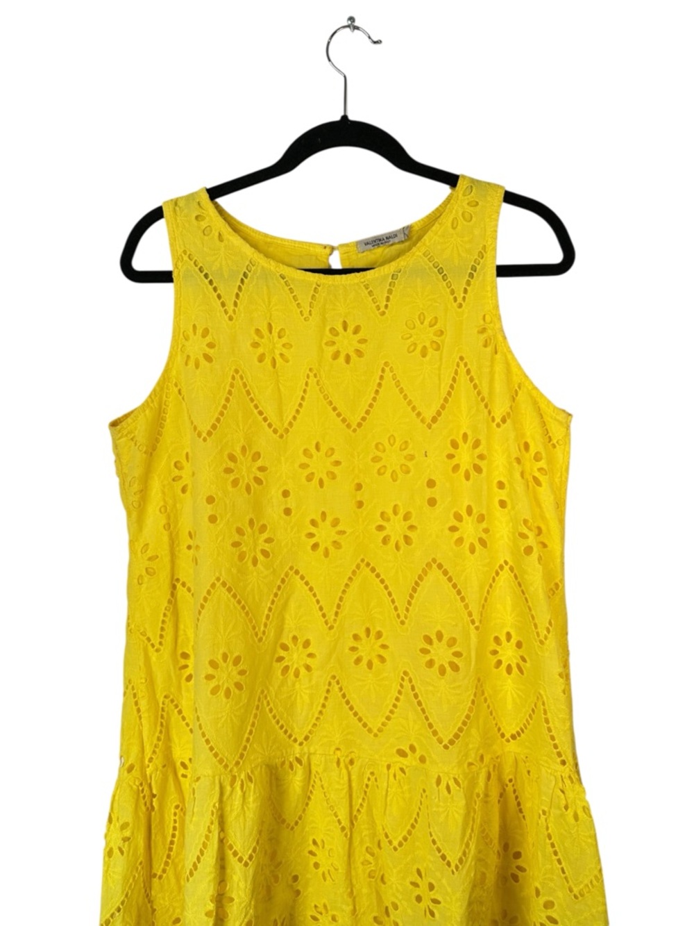 Valentina Naldi Eyelet High Low Dress Yellow Sleeveless Resort Medium Coastal - Picture 3 of 15
